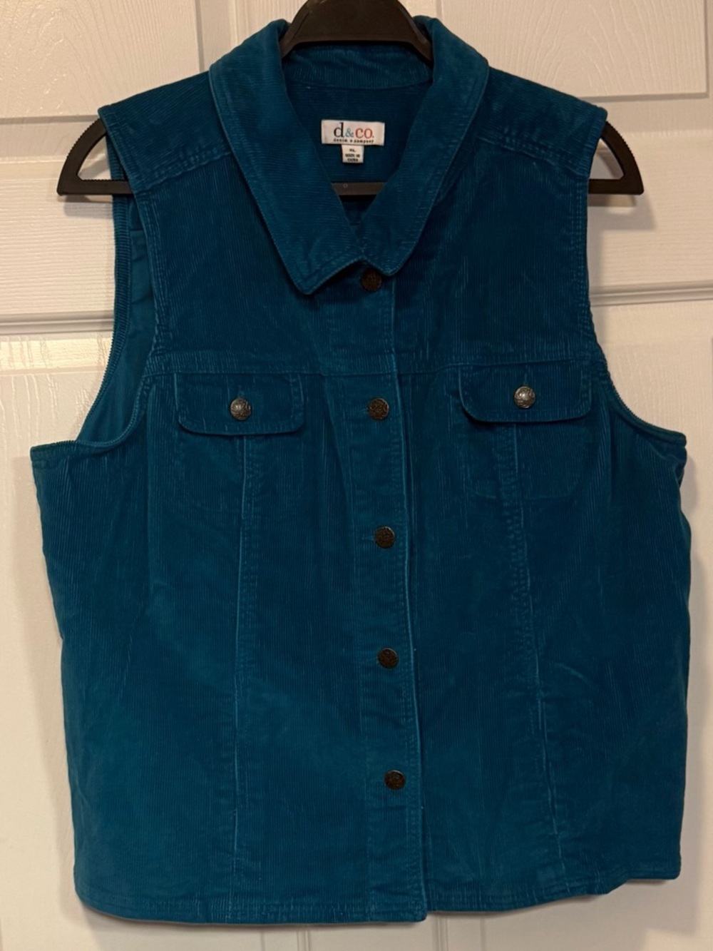 Denim & Co. Teal Corduroy Button Front Vest XL - Picture 2 of 8
